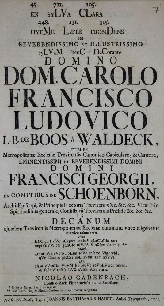 Große Abbildung Nr.1: 135-2135 Cadenbach,N.: (Deutschland, Trier, Boos zu Waldeck)
