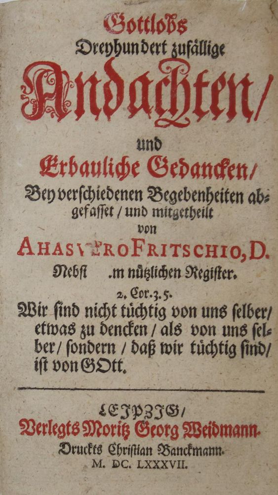 Große Abbildung Nr.1: 135-220 Fritsch,A.: (Alte Drucke, Handschriften und Theologie)