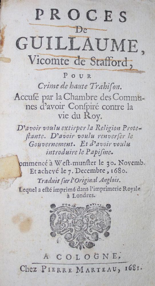 Große Abbildung Nr.1: 135-2312 Proces de Guillaume, Vicomte de Stafford,: (Verschiedene Länder - Geschichte, Grossbritannien, Stafford)