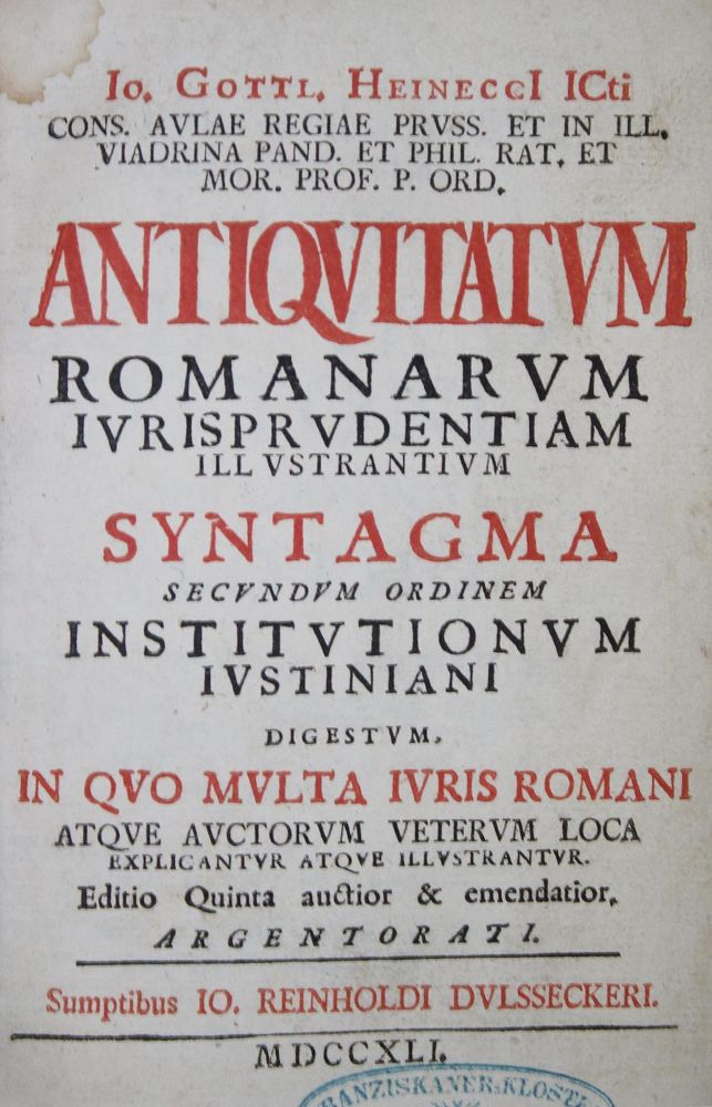 Große Abbildung Nr.1: 135-319 Heineccius,J.G.: (Alte Drucke, Handschriften und Theologie)