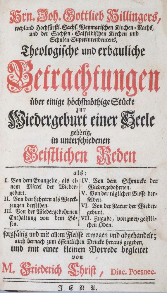 Große Abbildung Nr.1: 135-334 Hillinger,J.G.: (Alte Drucke, Handschriften und Theologie)