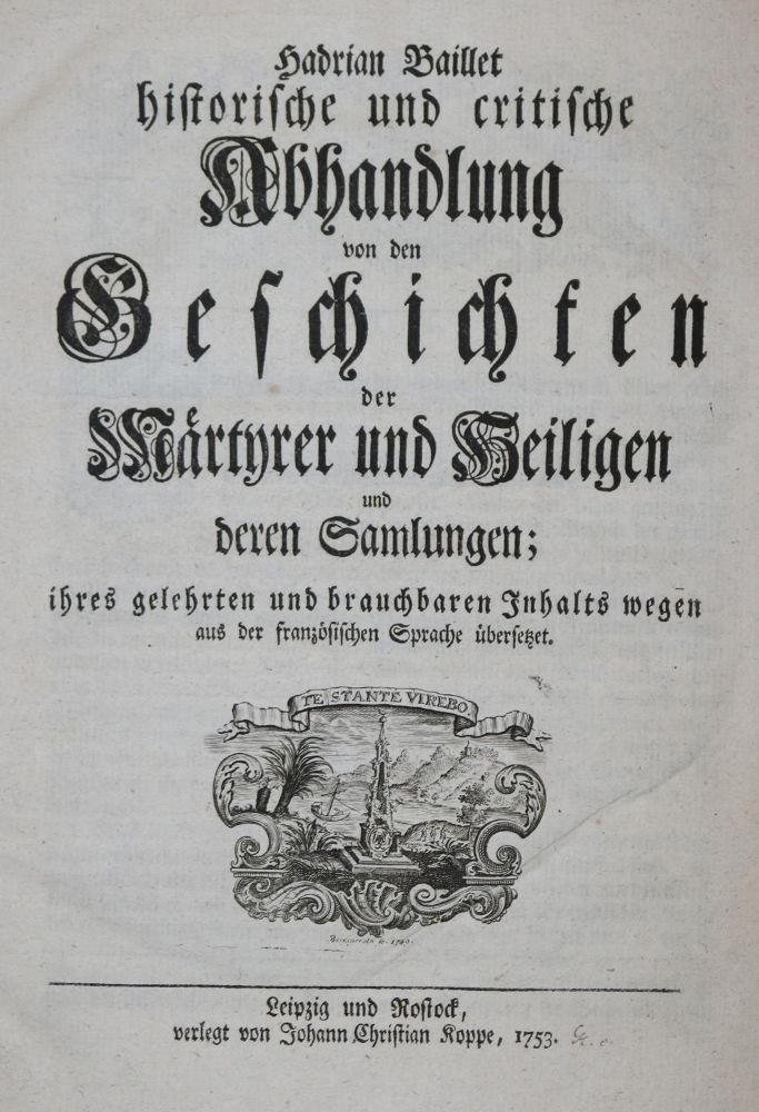 Große Abbildung Nr.1: 135-34 Baillet,A.: (Alte Drucke, Handschriften und Theologie)