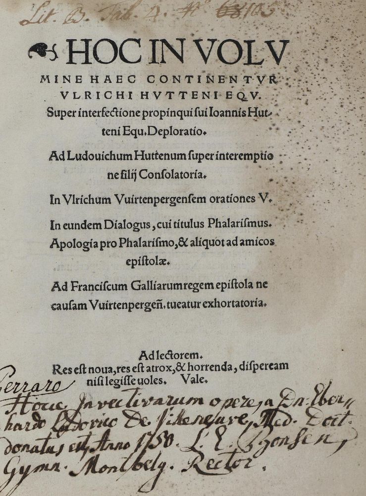 Große Abbildung Nr.1: 135-344 Hutten, Ulrich von: (Alte Drucke, Handschriften und Theologie)