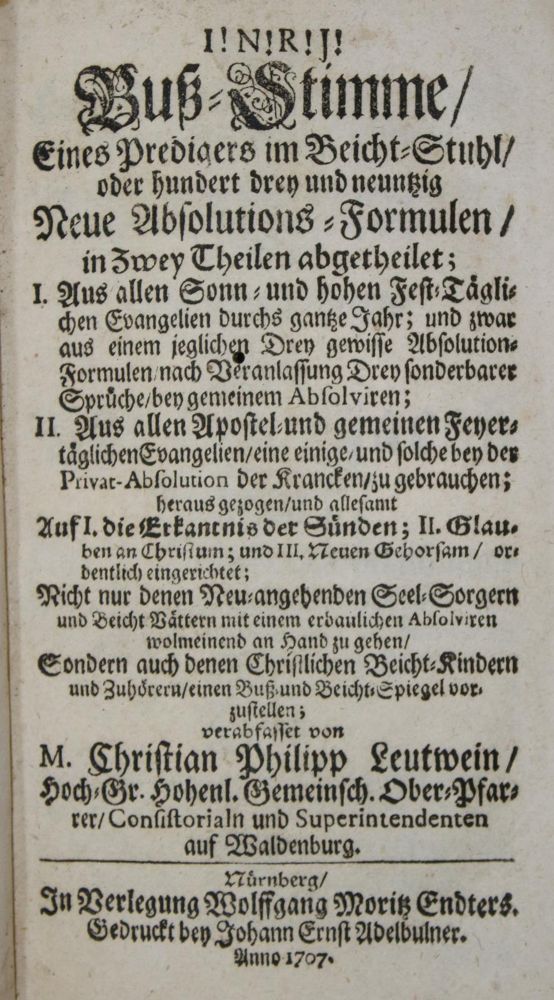 Große Abbildung Nr.1: 135-405 Leutwein,C.P.: (Alte Drucke, Handschriften und Theologie)