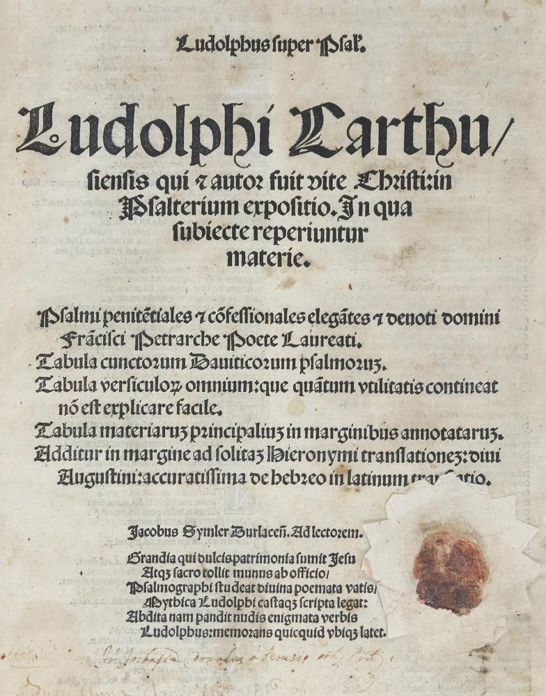 Große Abbildung Nr.1: 135-414 Ludolphus Carthunensis (de Saxonia).: (Alte Drucke, Handschriften und Theologie)