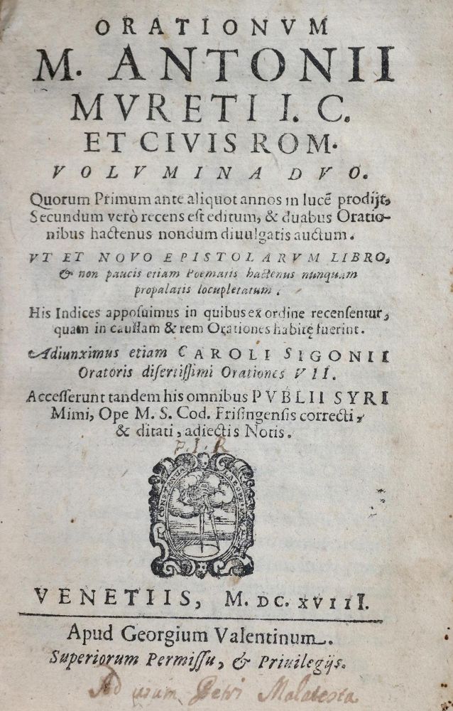 Große Abbildung Nr.1: 135-475 Muretus,M.A.: (Alte Drucke, Handschriften und Theologie)