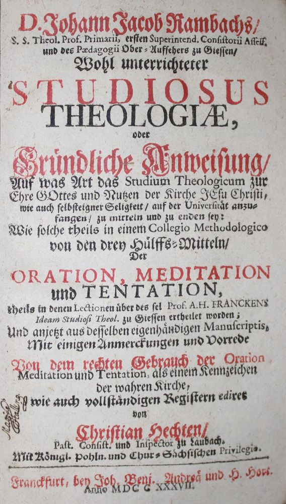 Große Abbildung Nr.1: 135-529 Rambach,J.J.: (Alte Drucke, Handschriften und Theologie)
