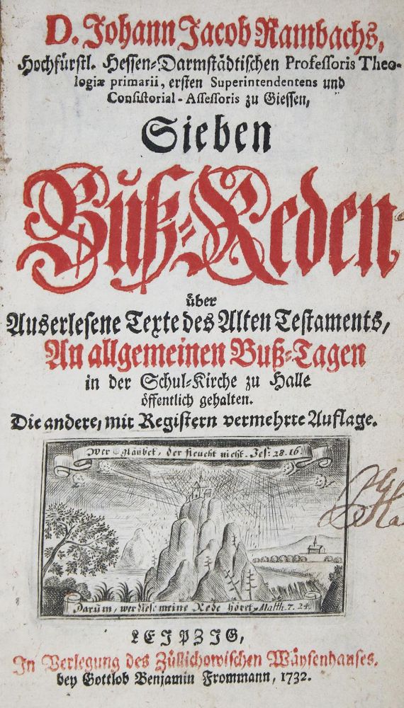 Große Abbildung Nr.1: 135-530 Rambach,J.J.: (Alte Drucke, Handschriften und Theologie)