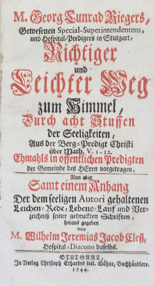 Große Abbildung Nr.1: 135-540 Rieger,G.C.: (Alte Drucke, Handschriften und Theologie)