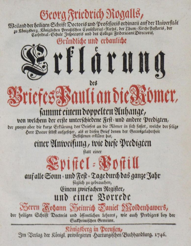 Große Abbildung Nr.1: 135-544 Rogall,G.F.: (Alte Drucke, Handschriften und Theologie)