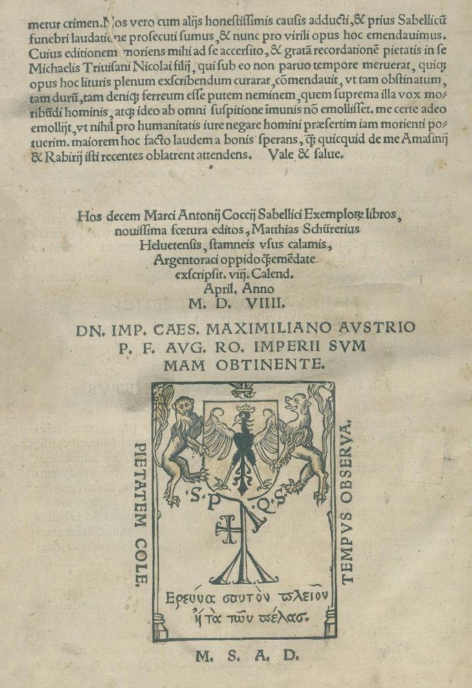 Große Abbildung Nr.2: 135-553 Sabellicus, Marcus Antonius Coccius.: (Alte Drucke, Handschriften und Theologie)