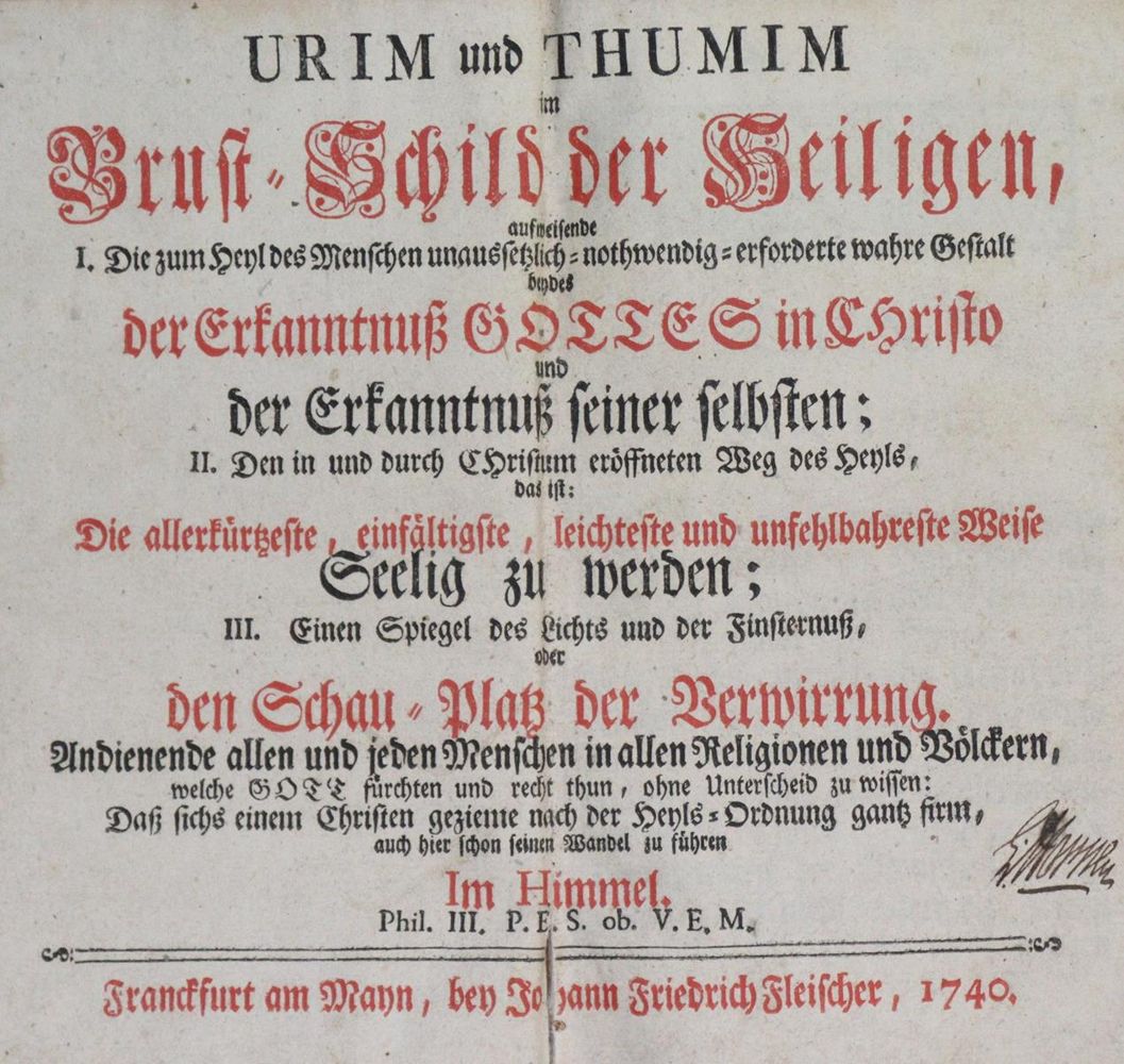 Große Abbildung Nr.1: 135-626 Urim und Thumim: (Alte Drucke, Handschriften und Theologie)