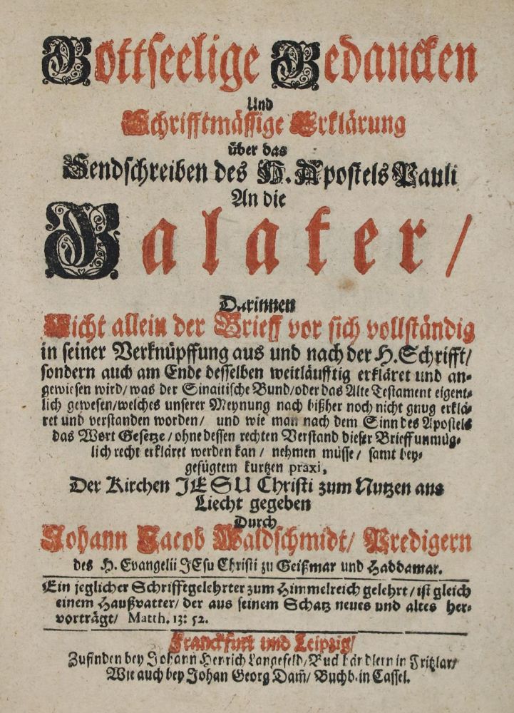 Große Abbildung Nr.1: 135-641 Waldschmidt,J.J.: (Alte Drucke, Handschriften und Theologie)