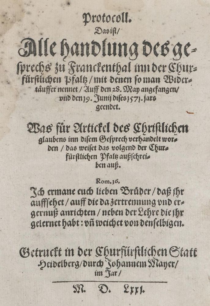 Große Abbildung Nr.1: 135-654 Wiedertäufer.: (Alte Drucke, Handschriften und Theologie)