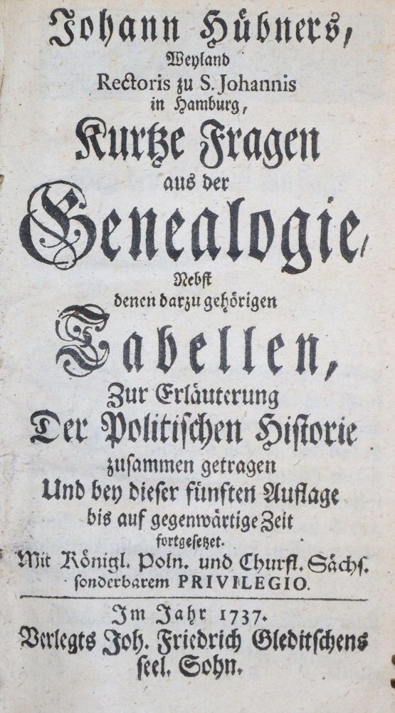 Große Abbildung Nr.1: 135-668 Hübner,J.: (Genealogie und Heraldik)