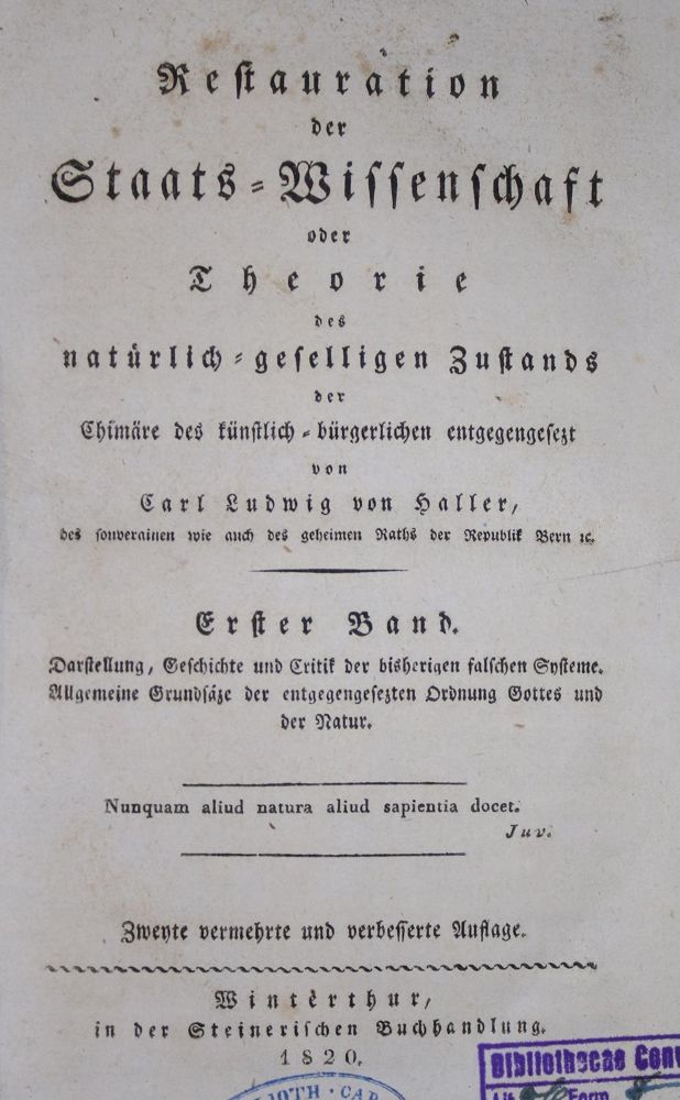 Große Abbildung Nr.1: 135-676 Haller,K.L.v.: (Politik und Staatswissenschaften)