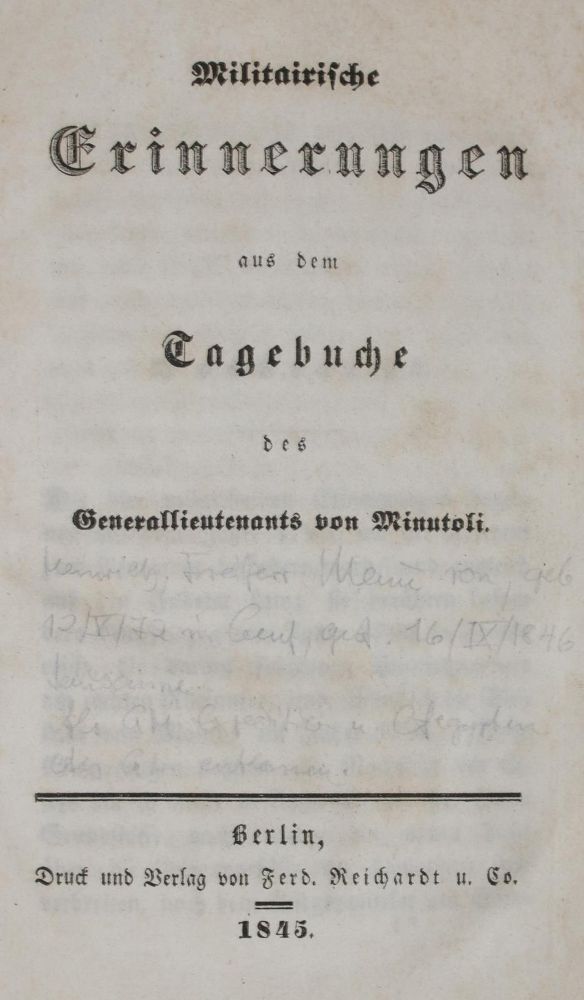 Große Abbildung Nr.1: 135-817 Minutoli,(J.H.C.)v.: (Militaria)