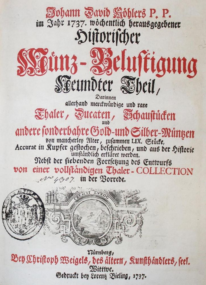 Große Abbildung Nr.1: 135-861 Köhler,J.D.: (Numismatik u. Siegelkunde, Medaillen)