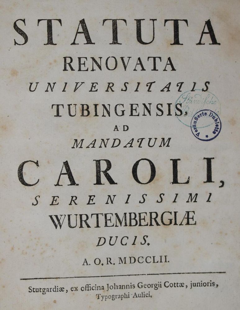 Große Abbildung Nr.1: 135-902 Statuta: (Studentika und Hochschulen, Tübingen)