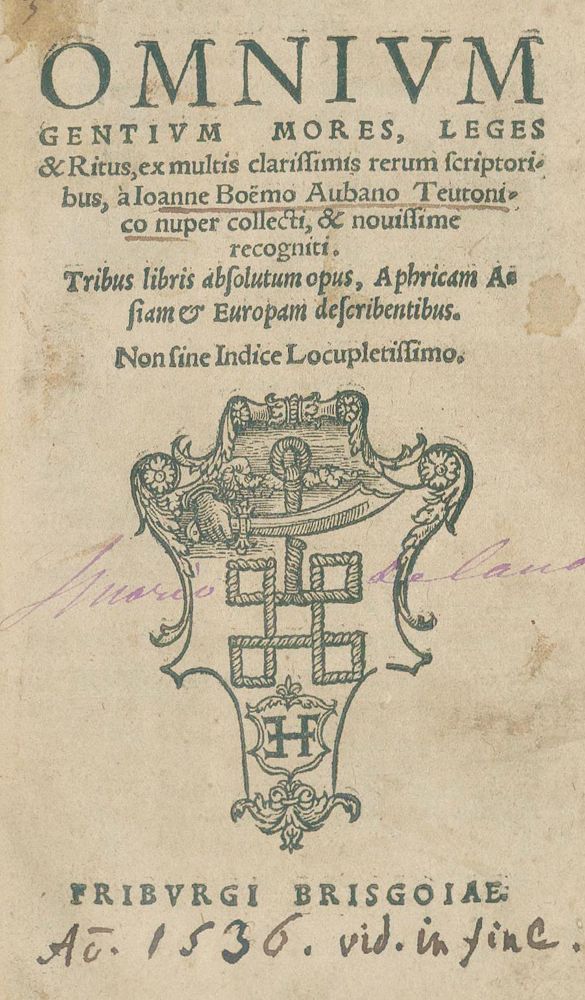 Große Abbildung Nr.1: 135-92 Boëmus, Johannes, Aubanus (d.i. Johann Böhm aus Aub).: (Alte Drucke, Handschriften und Theologie)