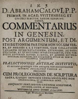 Bild Nr.1: 135-115 Calov(ius),A.: (Alte Drucke, Handschriften und Theologie)