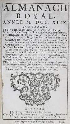Bild Nr.1: 135-1289 Almanach Royal,: (Almanache)