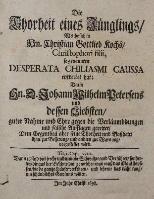 Bild Nr.1: 135-132 Thorheit eines Jünglings, Die.: (Chiliasmus)