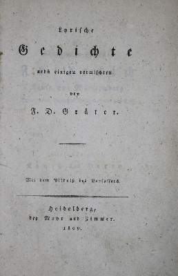 Bild Nr.1: 135-1368 Gräter,F.D.: (Literatur und illustrierte Bücher bis 19.Jahrhundert)
