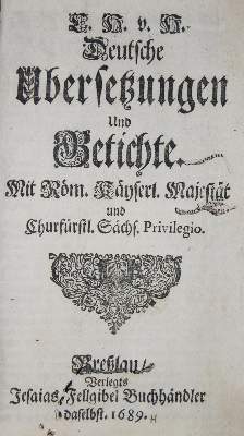 Bild Nr.1: 135-1379 (Hoffmann v. Hoffmannswaldau,C.).: (Literatur und illustrierte Bücher bis 19.Jahrhundert)