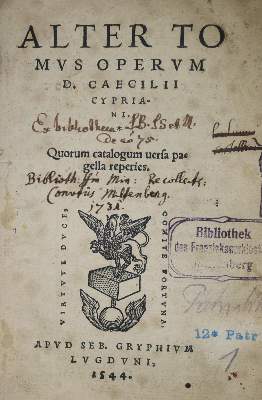 Bild Nr.1: 135-152 Cyprian von Karthago.: (Alte Drucke, Handschriften und Theologie)
