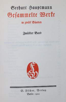 Bild Nr.1: 135-1570 Hauptmann,G.: (Literatur und illustrierte Bücher 20.Jahrhundert - Alte Literatur in modernen Ausgaben)
