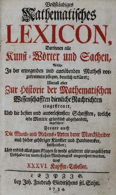 Bild Nr.2: 135-1830 Vollständiges mathematisches Lexicon,: (Verschiedene Gebiete - Varia, Mathematik)