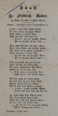 Bild Nr.1: 135-2107 Toast an Dr. Friedrich Hecker.: (Deutschland, Revolution 1848/49 - Vormärz - Politik)