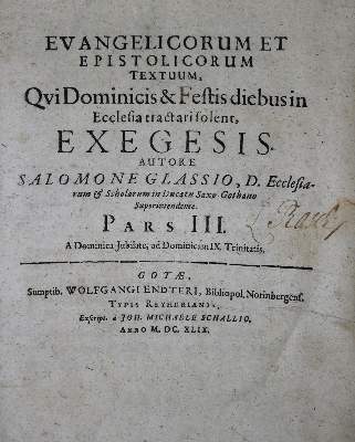 Bild Nr.1: 135-253 Glass,S.: (Alte Drucke, Handschriften und Theologie)