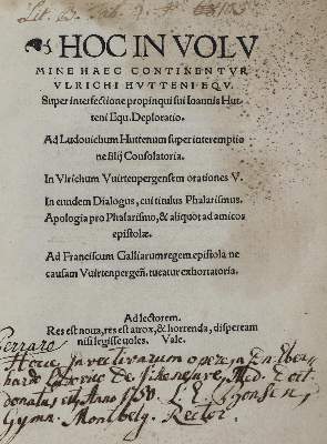 Bild Nr.1: 135-344 Hutten, Ulrich von: (Alte Drucke, Handschriften und Theologie)