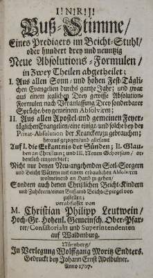 Bild Nr.1: 135-405 Leutwein,C.P.: (Alte Drucke, Handschriften und Theologie)