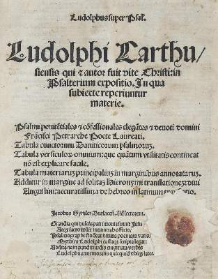 Bild Nr.1: 135-414 Ludolphus Carthunensis (de Saxonia).: (Alte Drucke, Handschriften und Theologie)