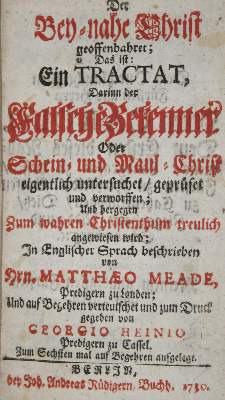 Bild Nr.1: 135-444 Meade,M.: (Alte Drucke, Handschriften und Theologie)