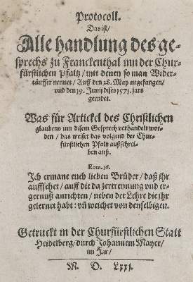 Bild Nr.1: 135-654 Wiedertäufer.: (Alte Drucke, Handschriften und Theologie)
