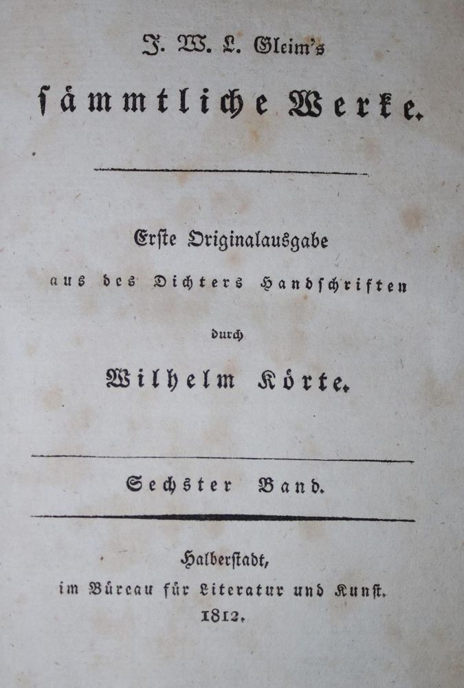 Große Abbildung Nr.1: 136-1009 Gleim,J.W.L.: (Literatur und illustrierte Bücher bis 19.Jahrhundert)