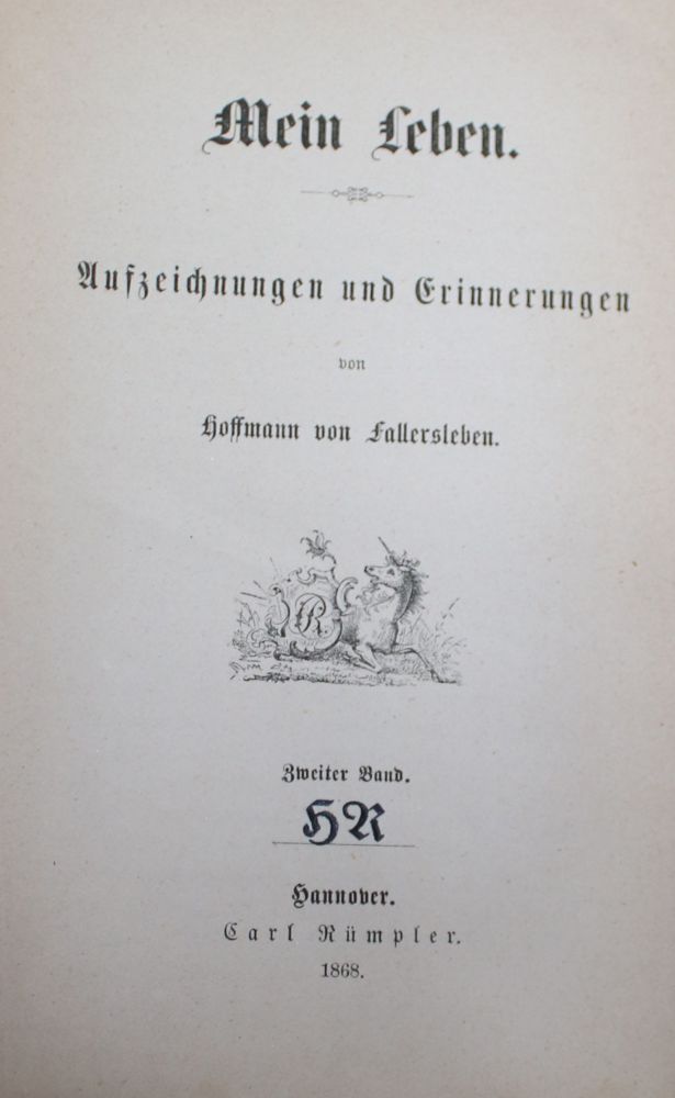 Große Abbildung Nr.1: 136-1042 Hoffmann von Fallersleben,(A.H.).: (Literatur und illustrierte Bücher bis 19.Jahrhundert)