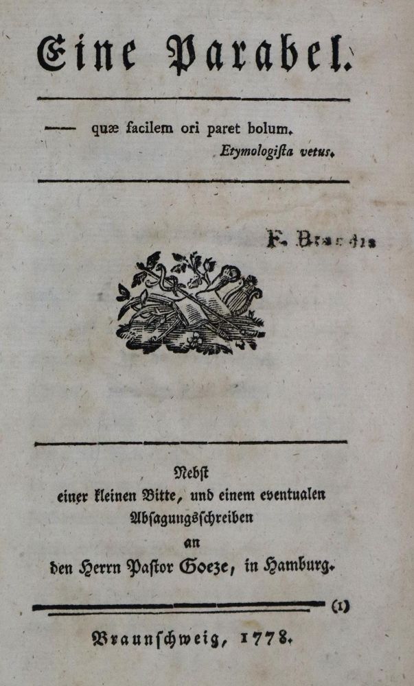 Große Abbildung Nr.1: 136-1081 (Lessing,G.E.).: (Literatur und illustrierte Bücher bis 19.Jahrhundert)