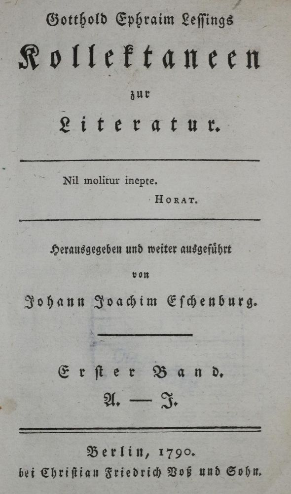 Große Abbildung Nr.1: 136-1083 Lessing,G.E.: (Literatur und illustrierte Bücher bis 19.Jahrhundert)