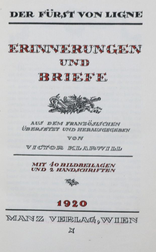 Große Abbildung Nr.2: 136-1291 Ligne (Karl Fürst v.).: (Literatur und illustrierte Bücher 20.Jahrhundert - Alte Literatur in modernen Ausgaben)