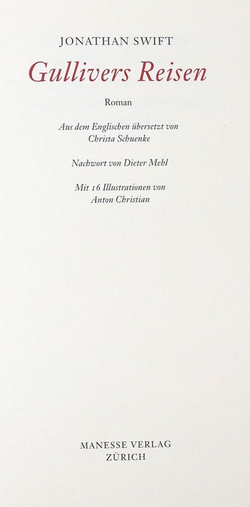 Große Abbildung Nr.1: 136-1368 Swift,J.: (Literatur und illustrierte Bücher 20.Jahrhundert - Alte Literatur in modernen Ausgaben)