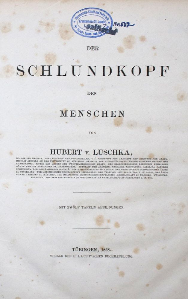 Große Abbildung Nr.1: 136-1485 Luschka,H.v.: (Medizin)