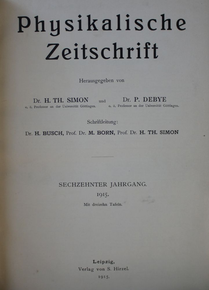 Große Abbildung Nr.1: 136-1557 Physikalische Zeitschrift.: (Zoologie)