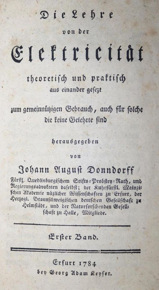 Große Abbildung Nr.1: 136-1627 Donndorff,J.A. (Hrsg.).: (Verschiedene Gebiete - Varia, Elektrizität)