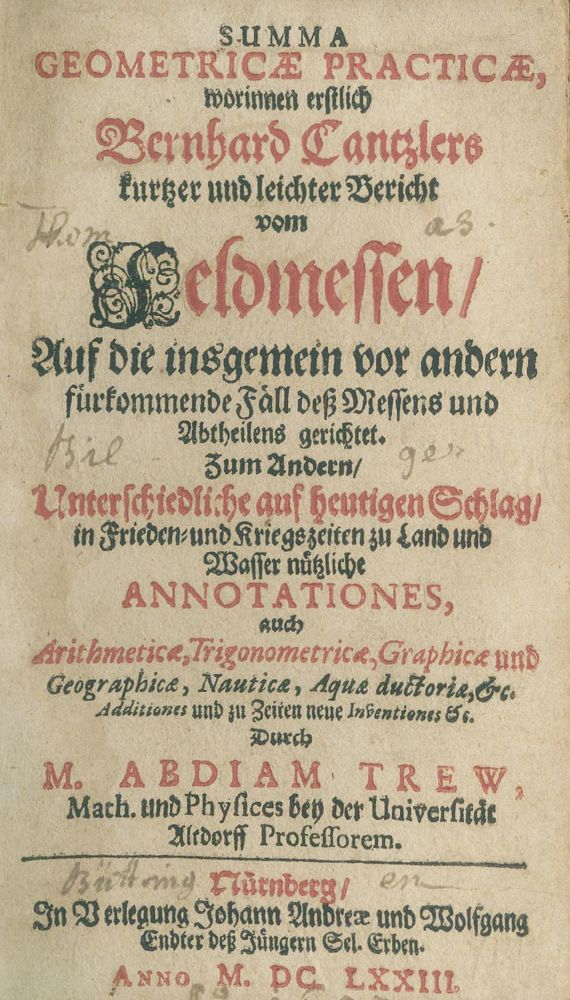 Große Abbildung Nr.1: 136-1722 Cantzler,B.: (Verschiedene Gebiete - Varia, Vermessungswesen)