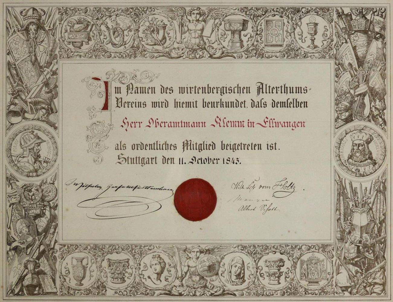 Große Abbildung Nr.1: 136-1876 Beitrittsurkunde: (Deutschland, Baden-Württemberg)